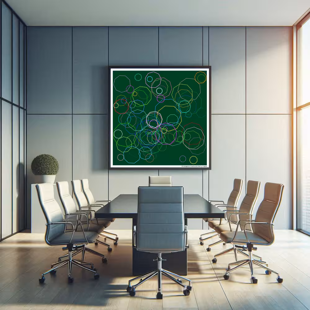 91 nonagons on mocha and cherry in signal in room setting