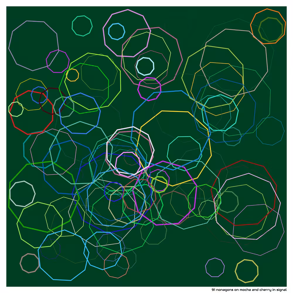 91 nonagons on mocha and cherry in signal