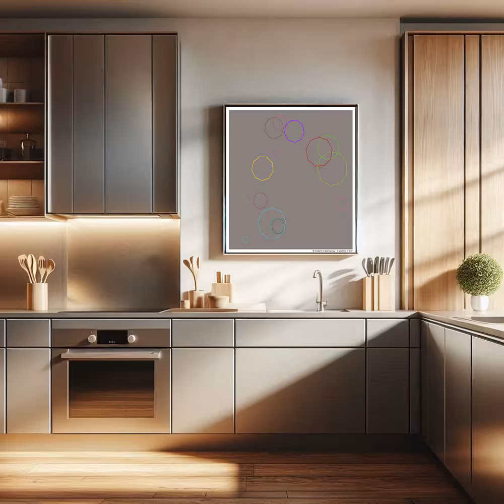 18 nonagons on glowing gray — a symphony of dust in room setting