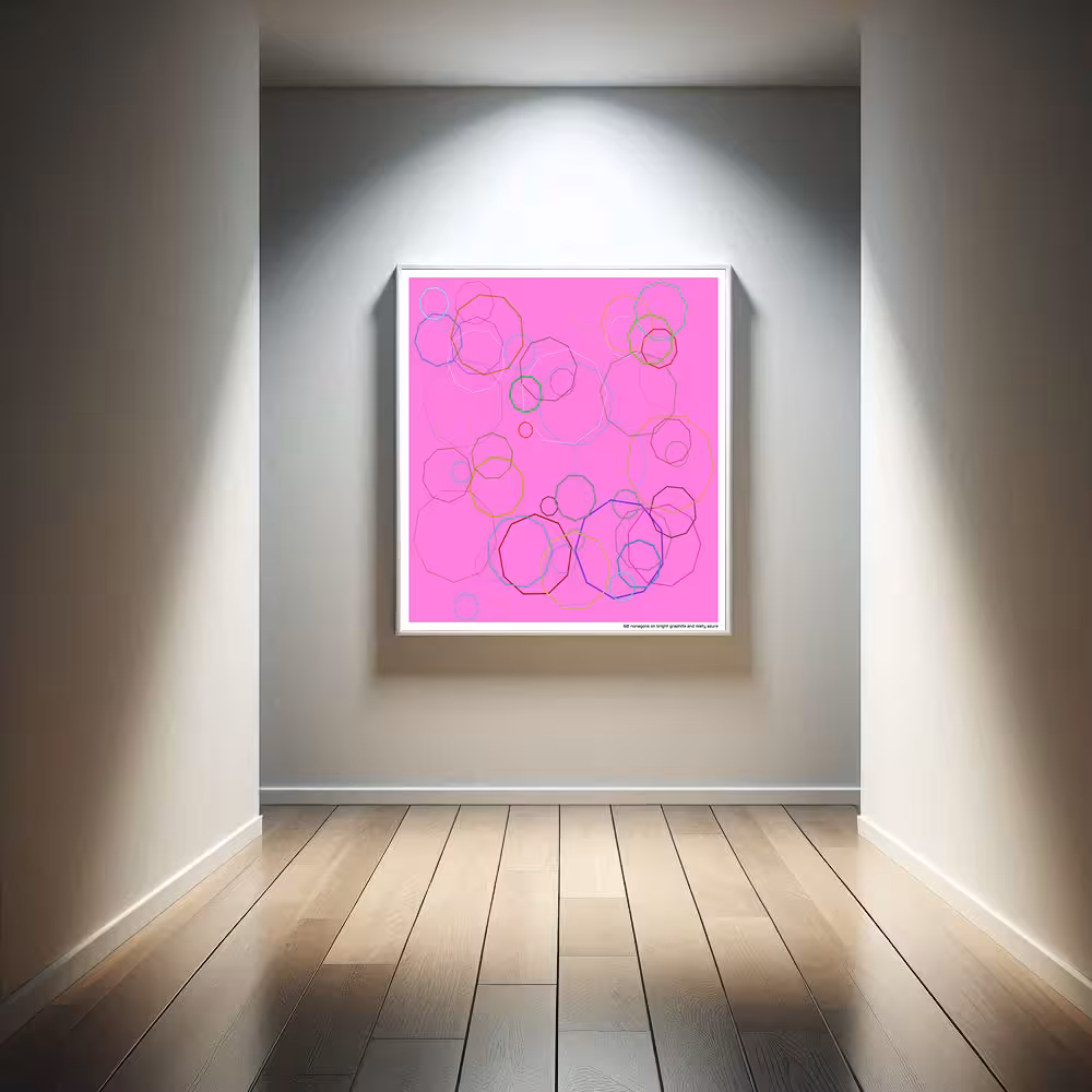 60 nonagons on bright graphite and misty azure in room setting