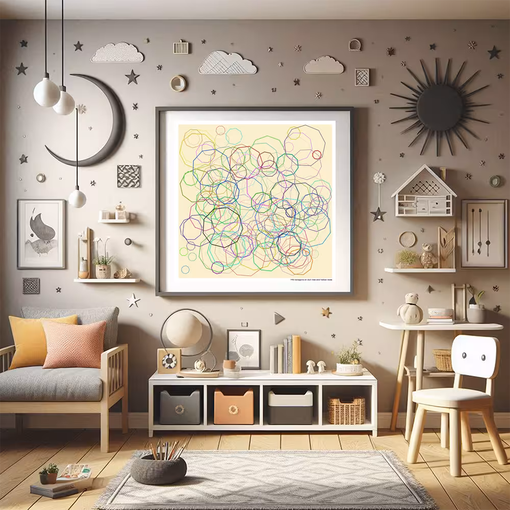 145 nonagons on dull rose and hollow moss in room setting