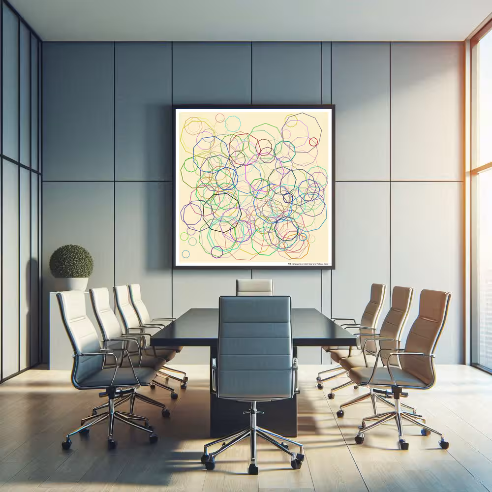 145 nonagons on dull rose and hollow moss in room setting