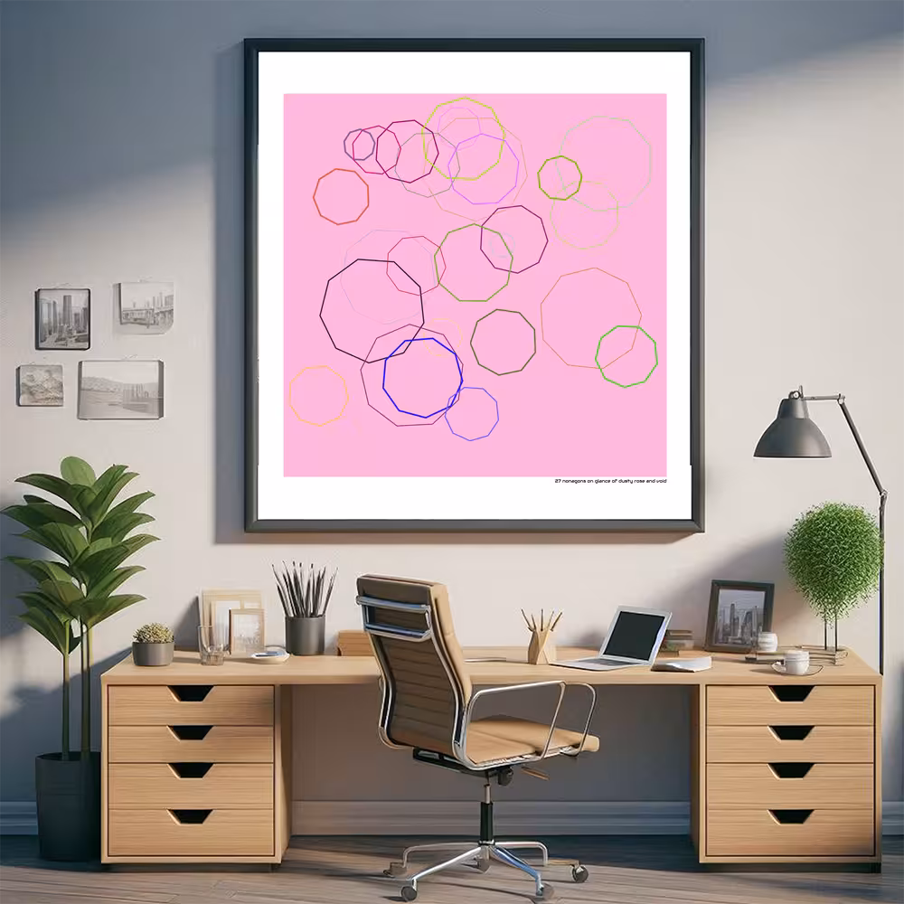 27 nonagons on glance of dusty rose and void in room setting