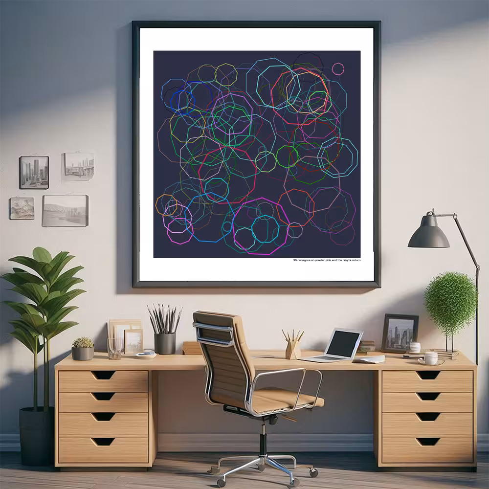 95 nonagons on powder pink and the reign's return in room setting