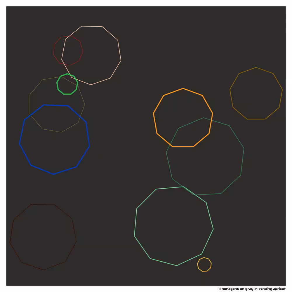 11 nonagons on gray in echoing apricot