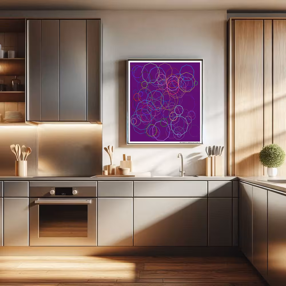 103 nonagons on a gleaming cloud through ink in room setting