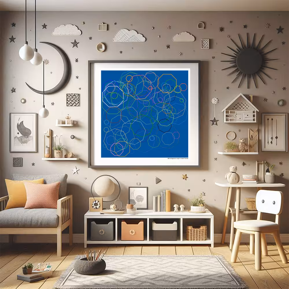 109 octagons on myth in silent forest in room setting