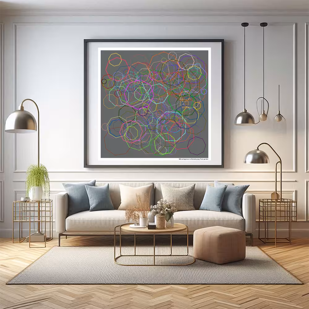185 octagons on ethereal gray from garden in room setting