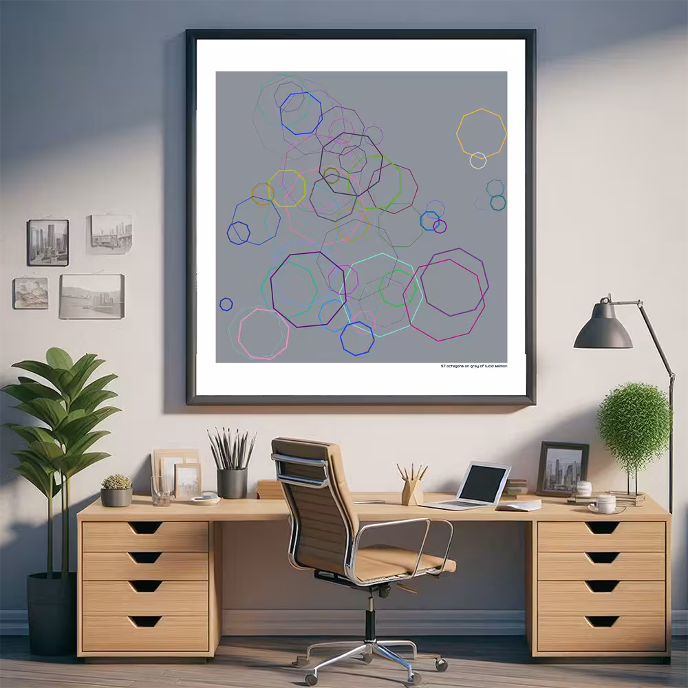 57 octagons on gray of lucid salmon in room setting