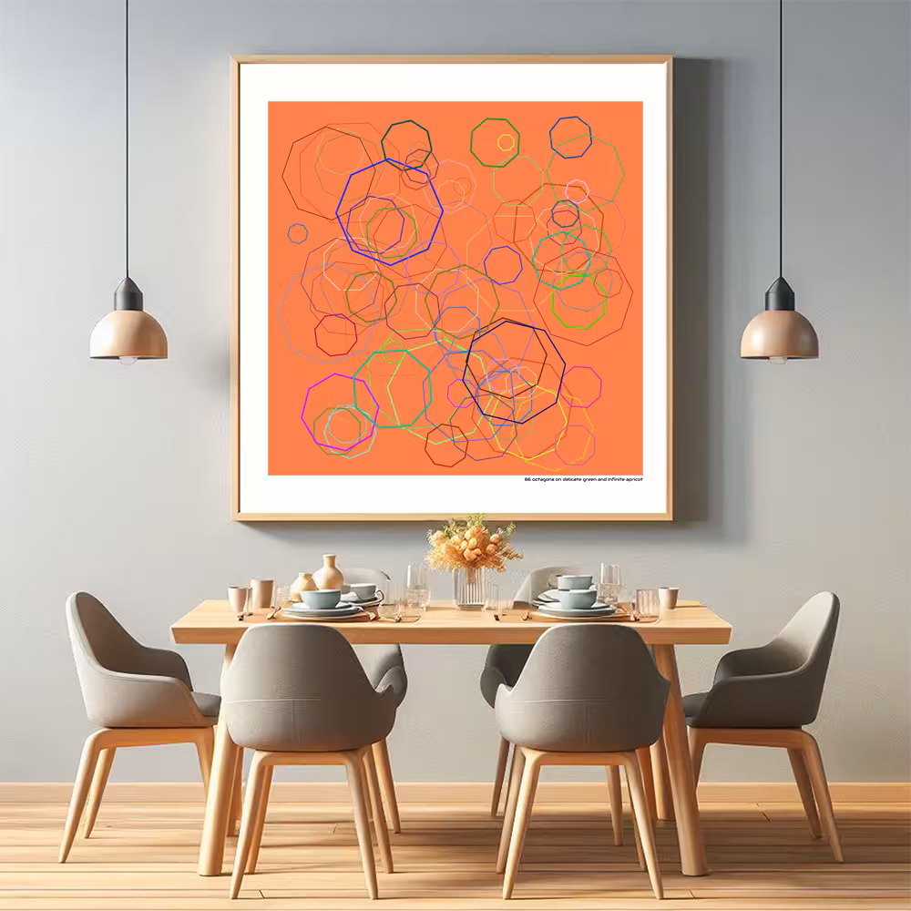 86 octagons on delicate green and infinite apricot in room setting
