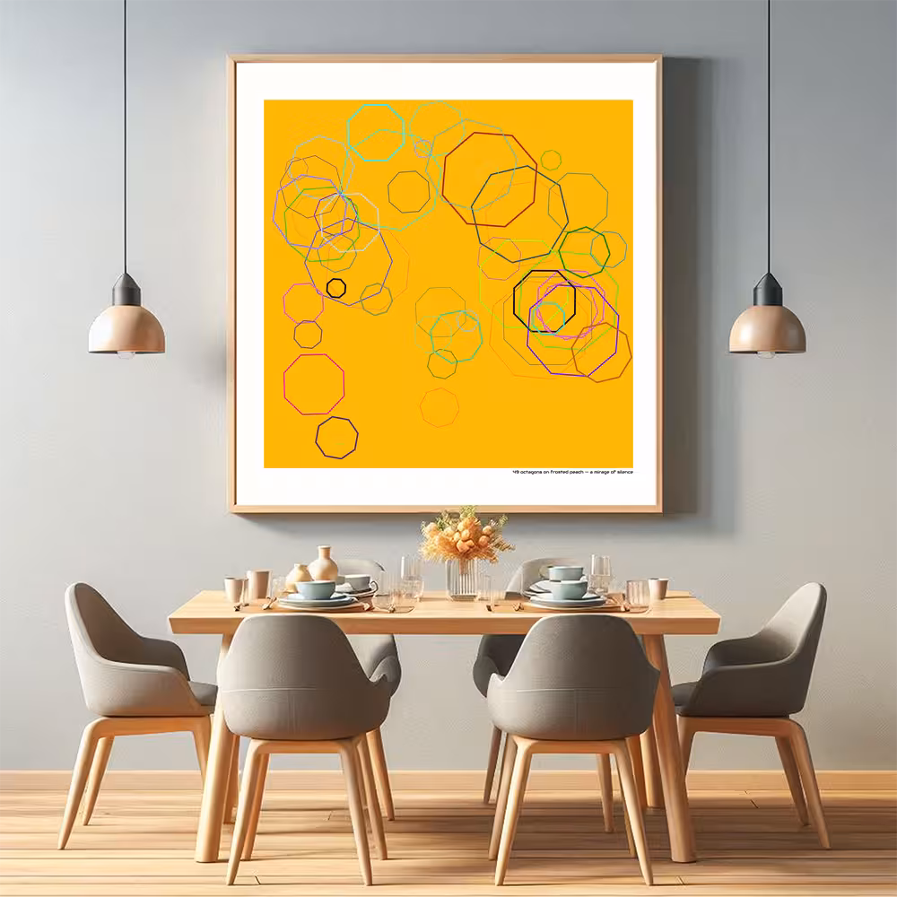 49 octagons on frosted peach — a mirage of silence in room setting