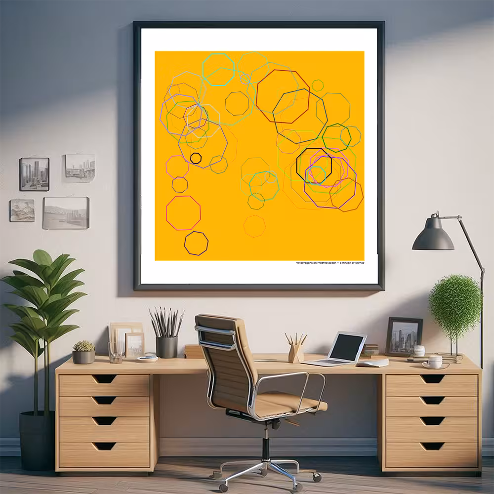 49 octagons on frosted peach — a mirage of silence in room setting