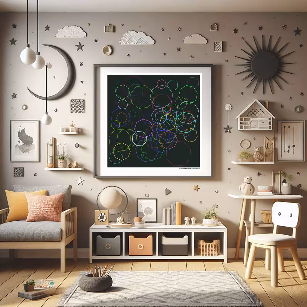 72 octagons on pulse of mystic gray in room setting