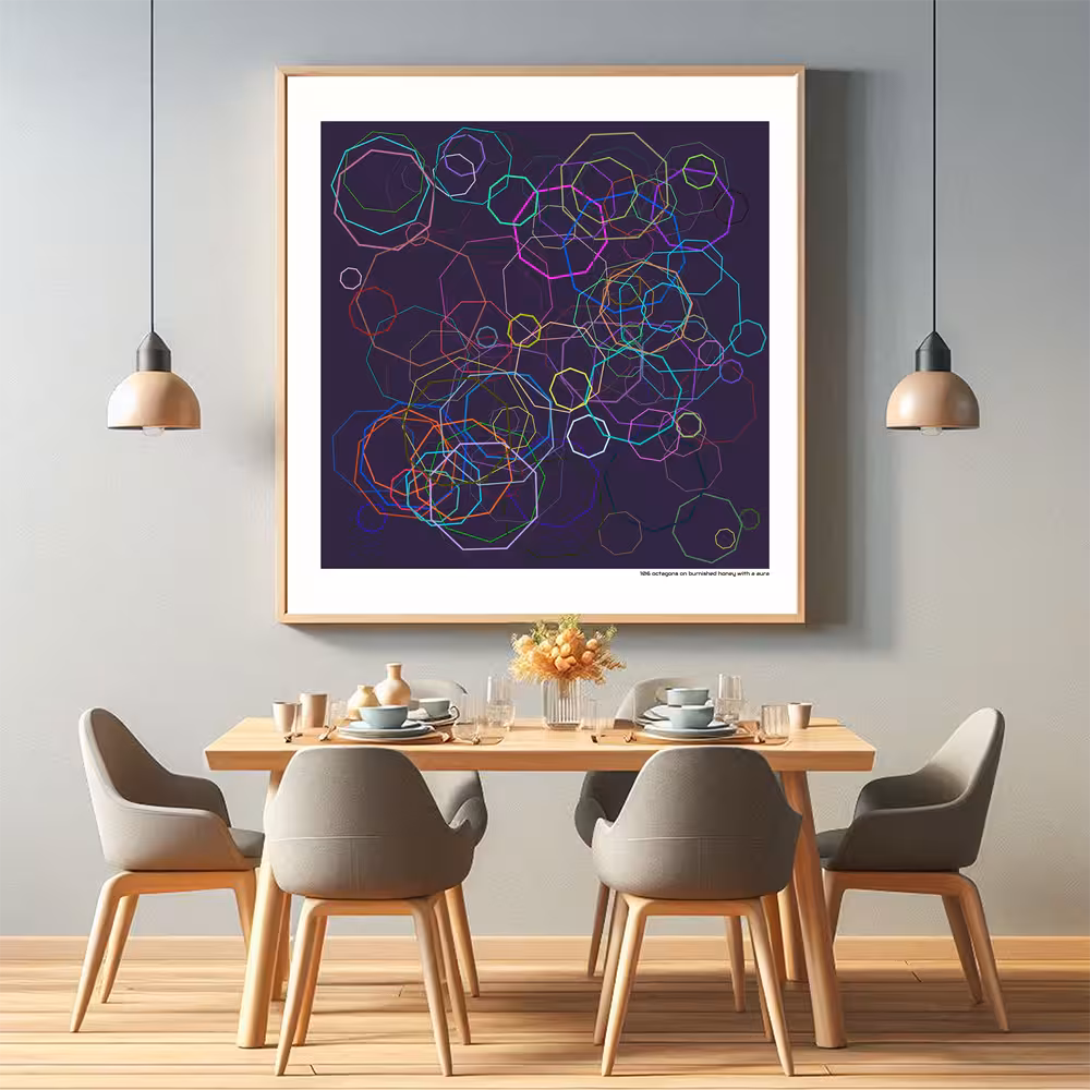 106 octagons on burnished honey with a aura in room setting