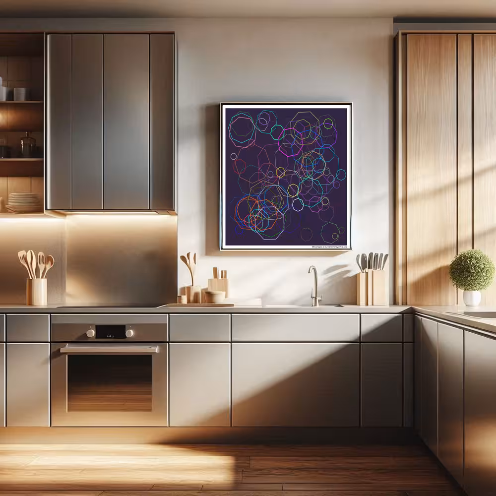 106 octagons on burnished honey with a aura in room setting