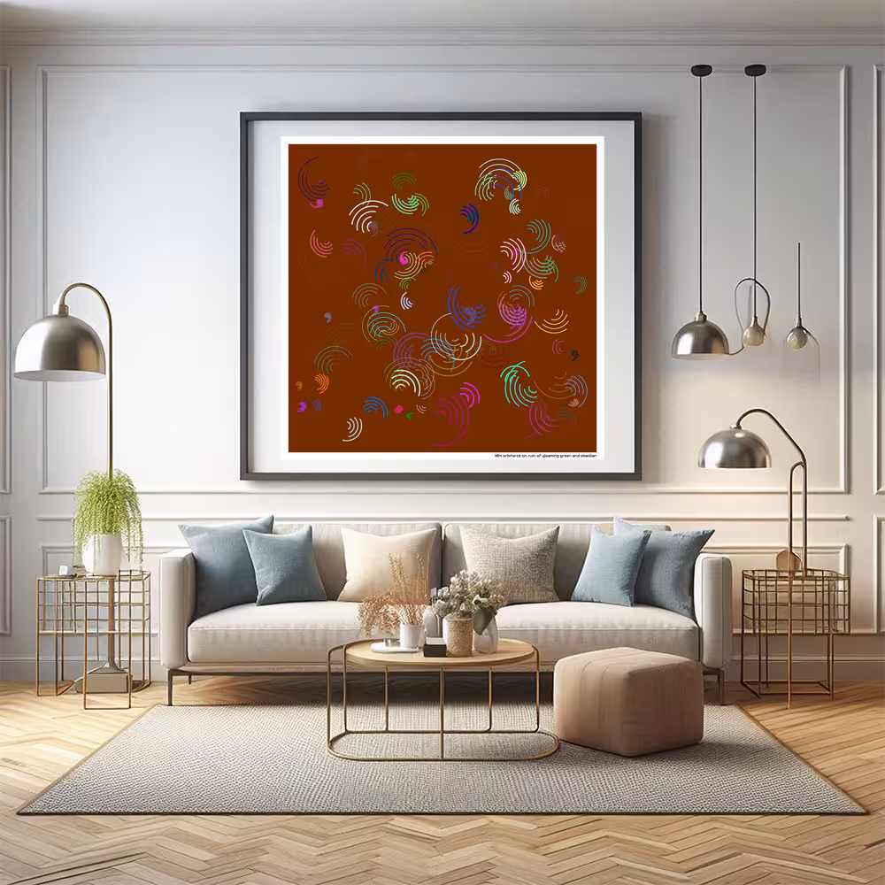 104 orbitarcs on ruin of gleaming green and obsidian in room setting