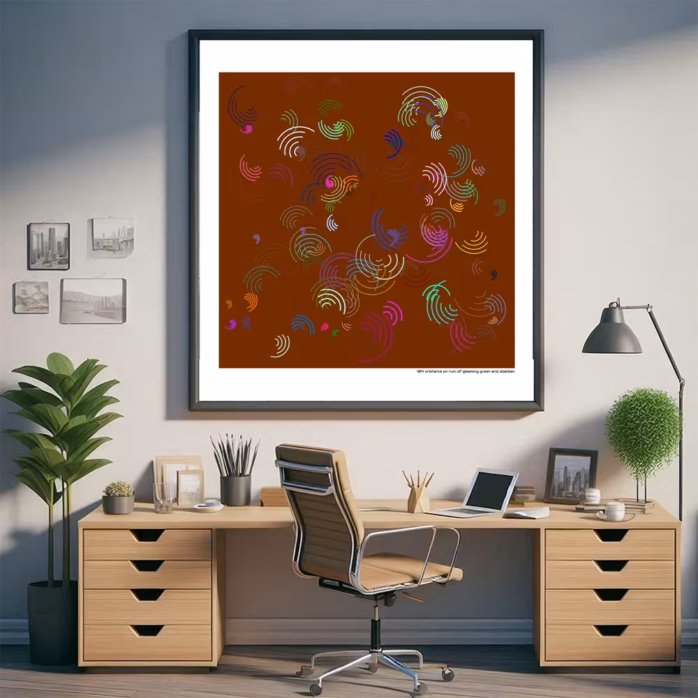 104 orbitarcs on ruin of gleaming green and obsidian in room setting