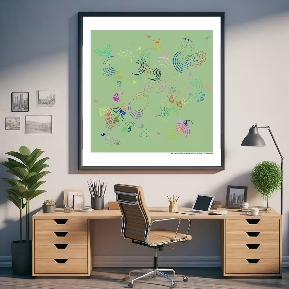 98 orbitarcs on verse of glowing midnight and emerald in room setting