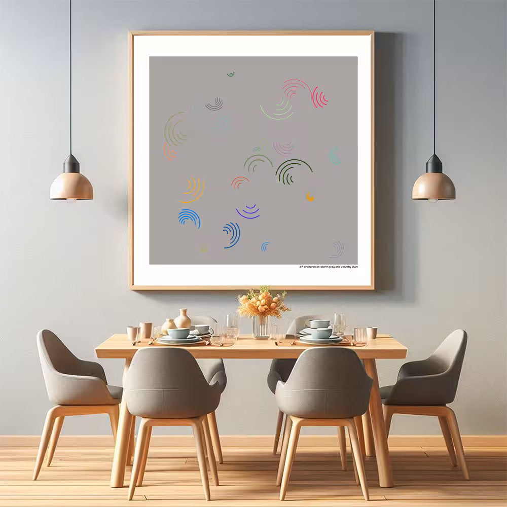 27 orbitarcs on silent gray and velvety plum in room setting