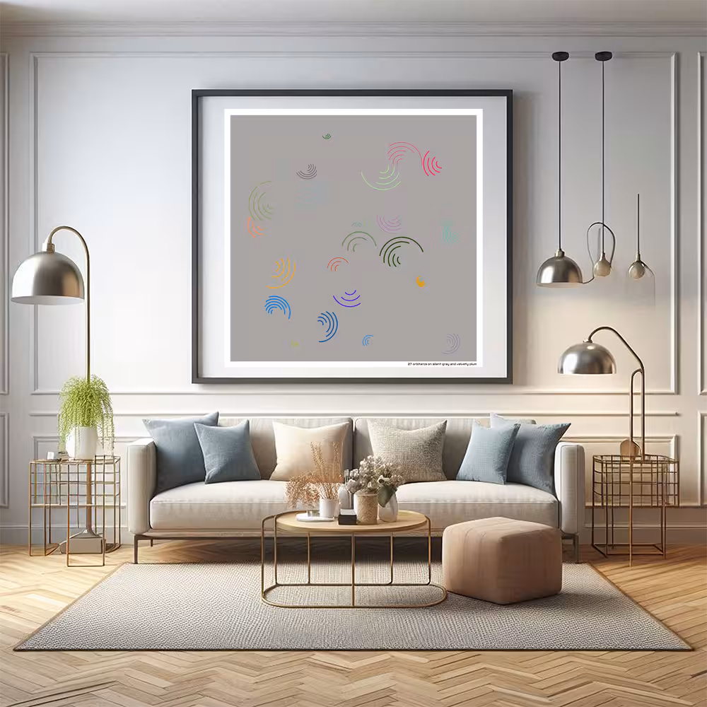 27 orbitarcs on silent gray and velvety plum in room setting