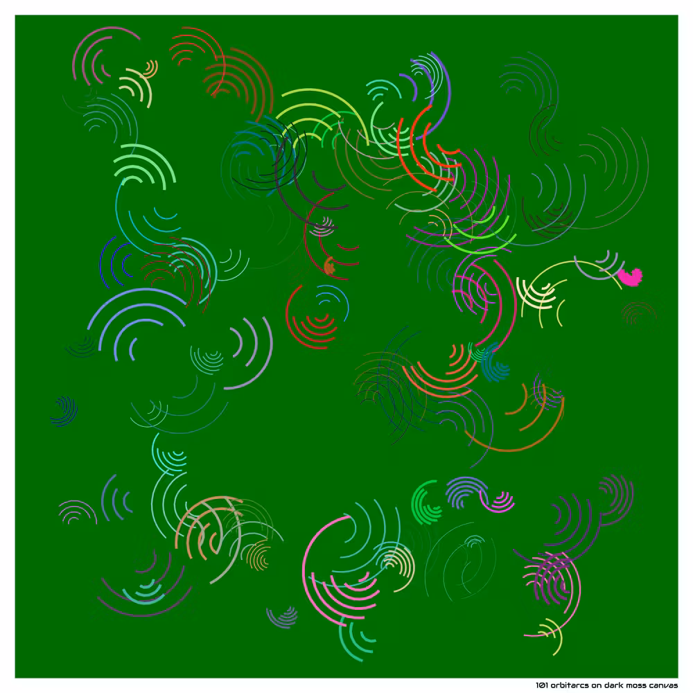 101 orbitarcs on dark moss canvas