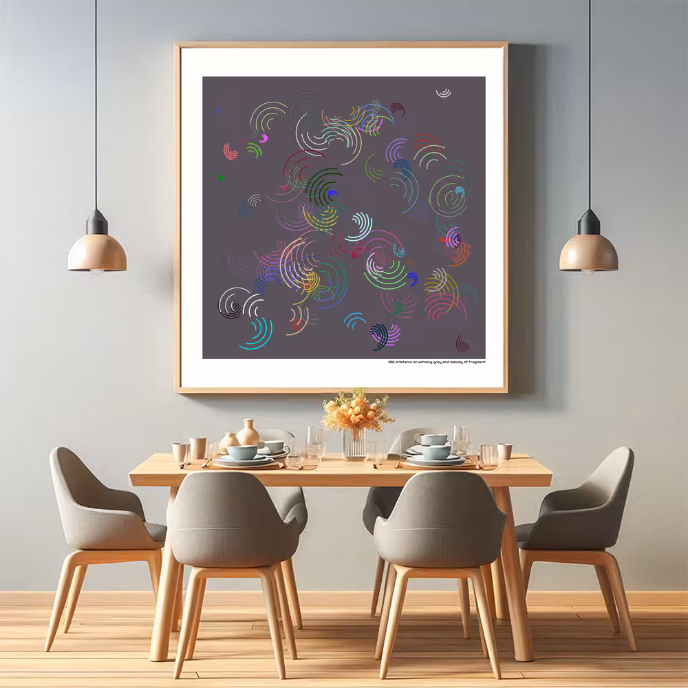 106 orbitarcs on echoing gray and melody of fragment in room setting