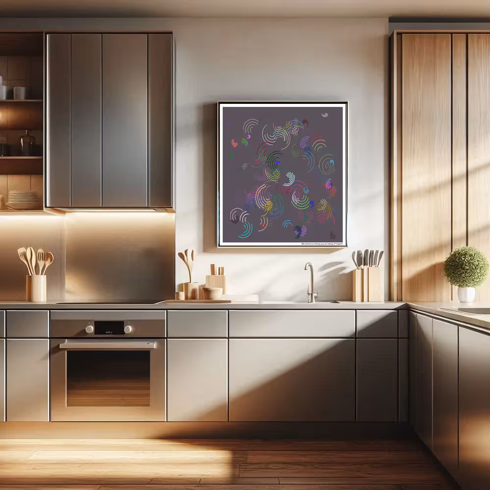 106 orbitarcs on echoing gray and melody of fragment in room setting