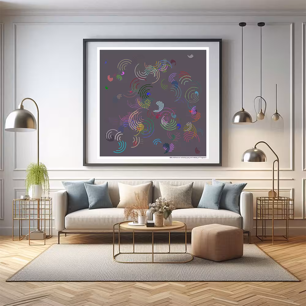 106 orbitarcs on echoing gray and melody of fragment in room setting