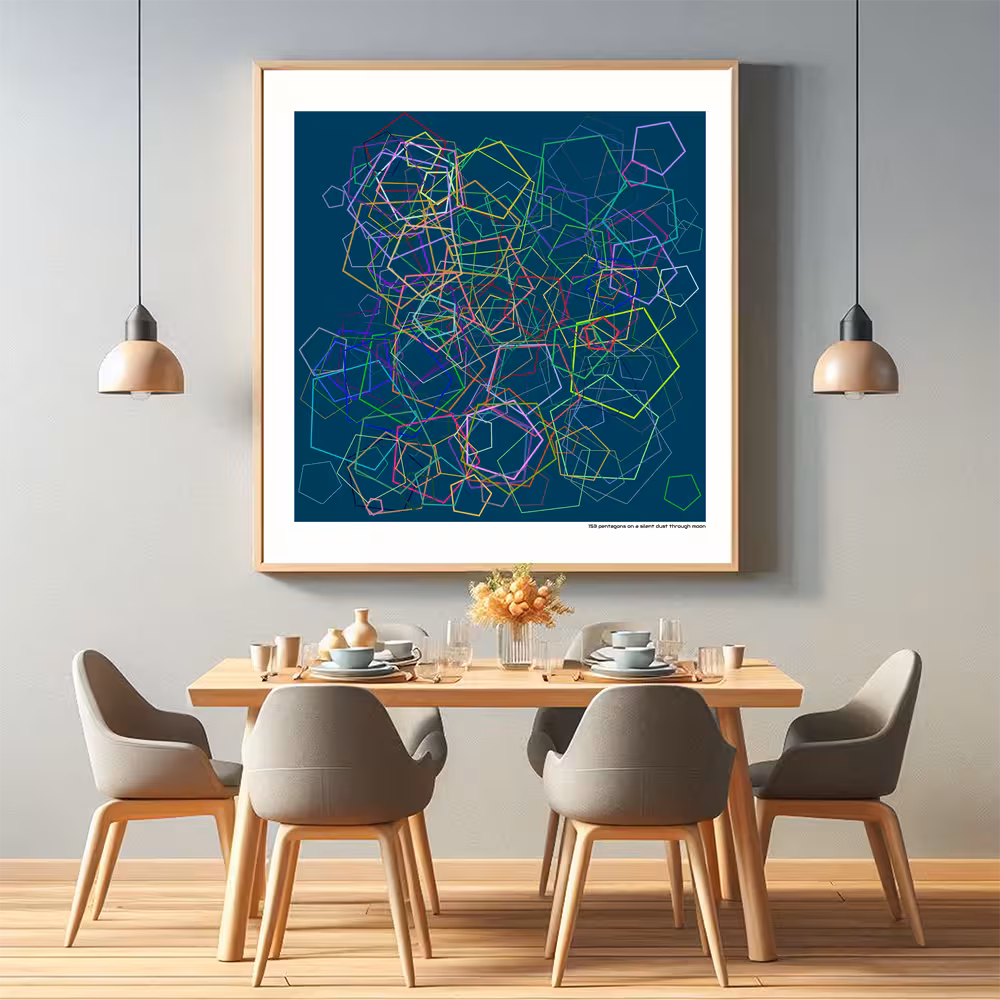 153 pentagons on a silent dust through moon in room setting