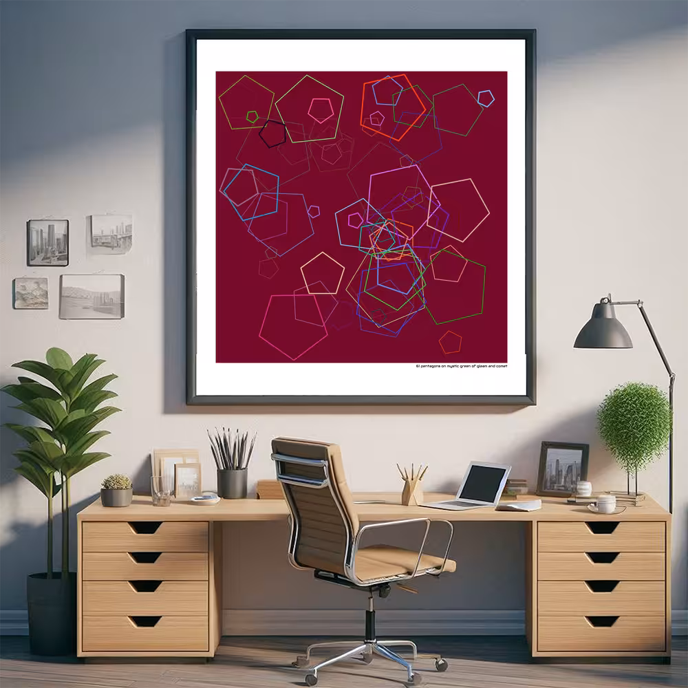 61 pentagons on mystic green of gleam and comet in room setting