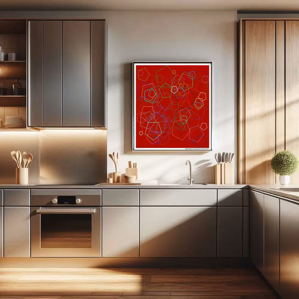 100 pentagons on velvety silver and star of rebirth in room setting