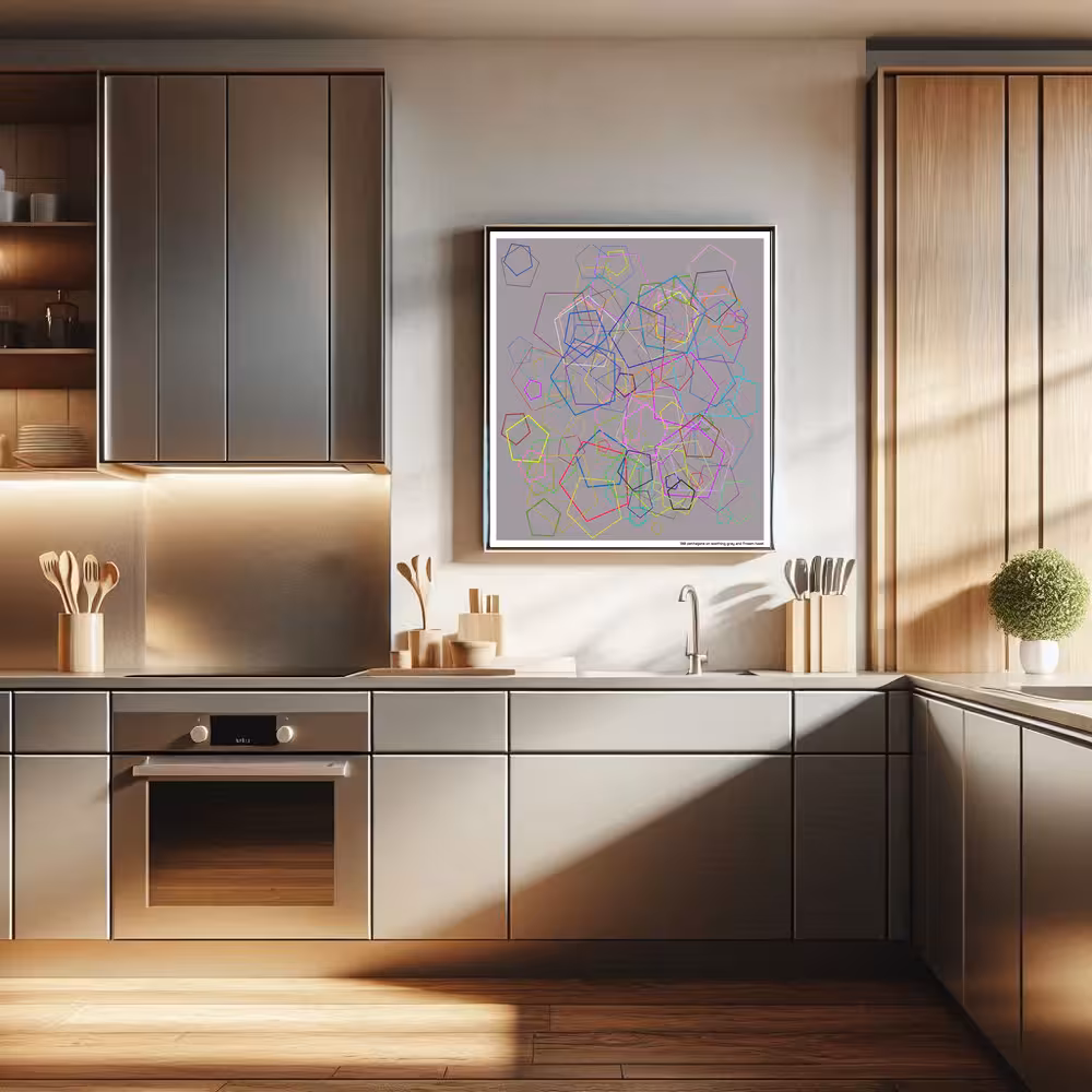 130 pentagons on soothing gray and frozen hazel in room setting