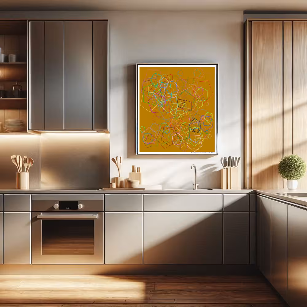 171 pentagons on dark emerald — a waltz of shade in room setting