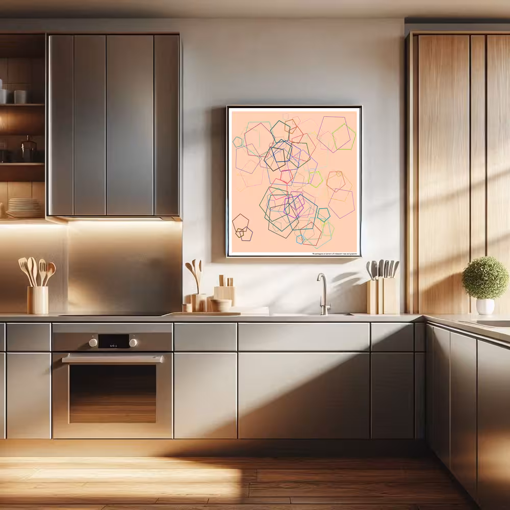 79 pentagons on lantern of iridescent rose and graphite in room setting