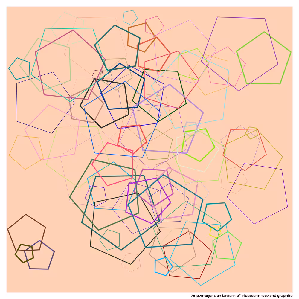 79 pentagons on lantern of iridescent rose and graphite