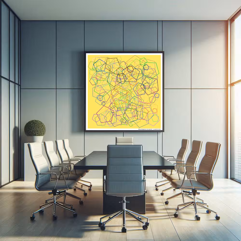 190 pentagons on rich apricot — a comet of whirl in room setting