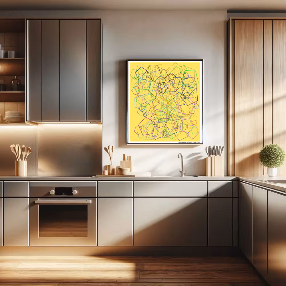 190 pentagons on rich apricot — a comet of whirl in room setting