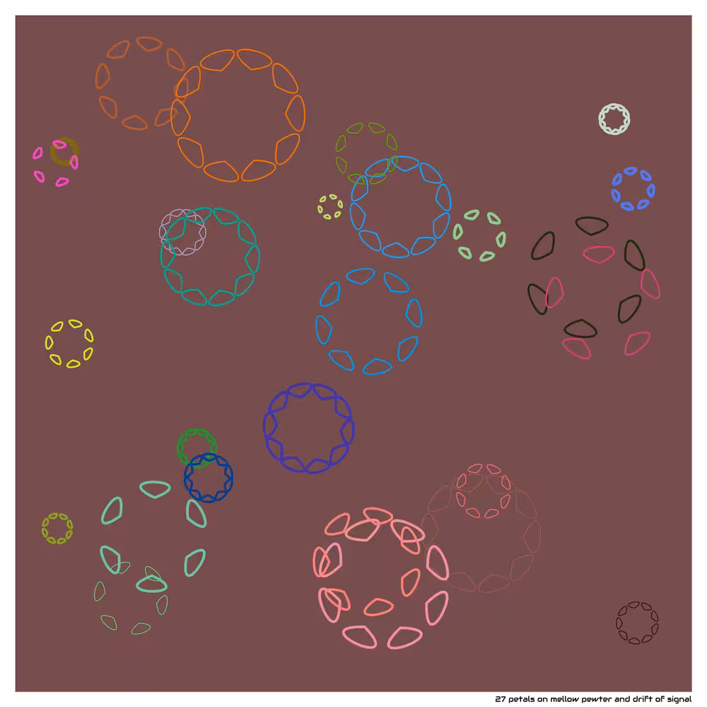 27 petals on mellow pewter and drift of signal