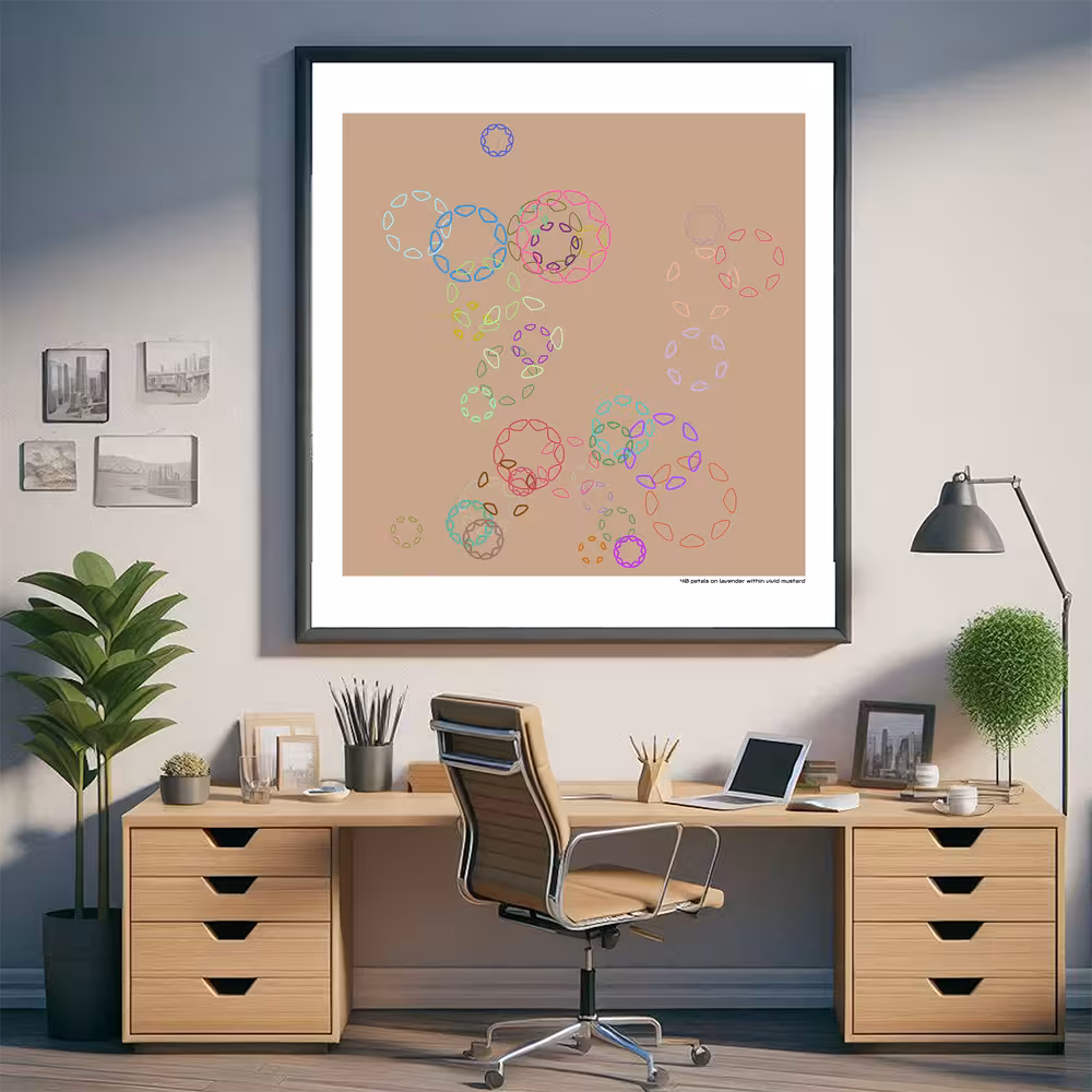 40 petals on lavender within vivid mustard in room setting