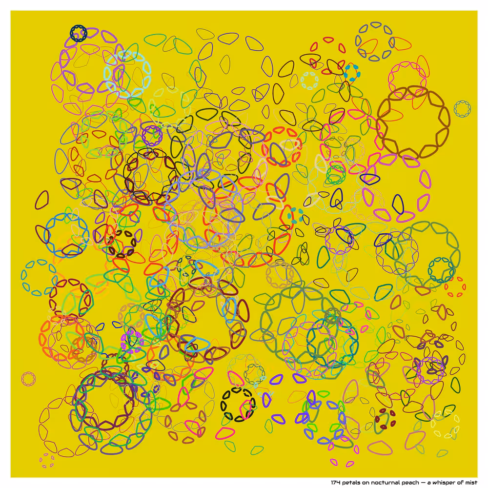 174 petals on nocturnal peach — a whisper of mist