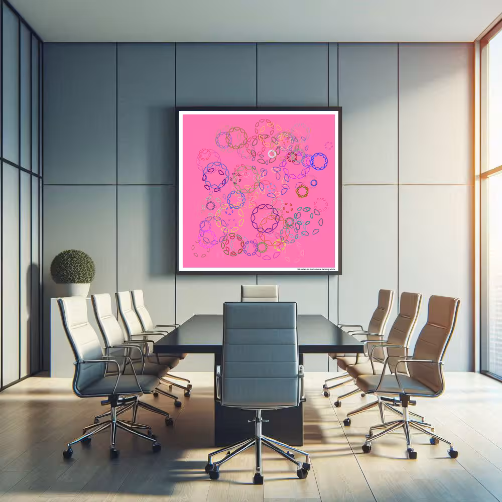 96 petals on brick above dancing white in room setting