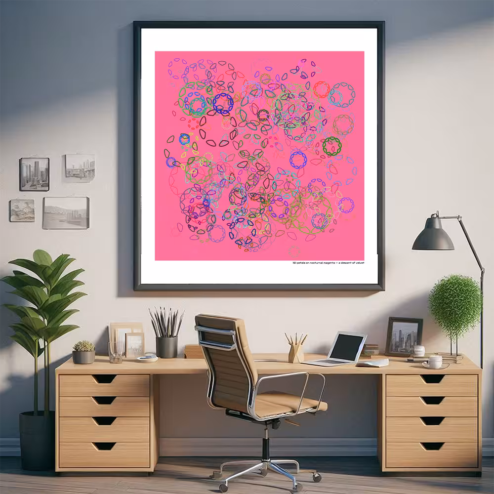 161 petals on nocturnal magenta — a descent of velvet in room setting