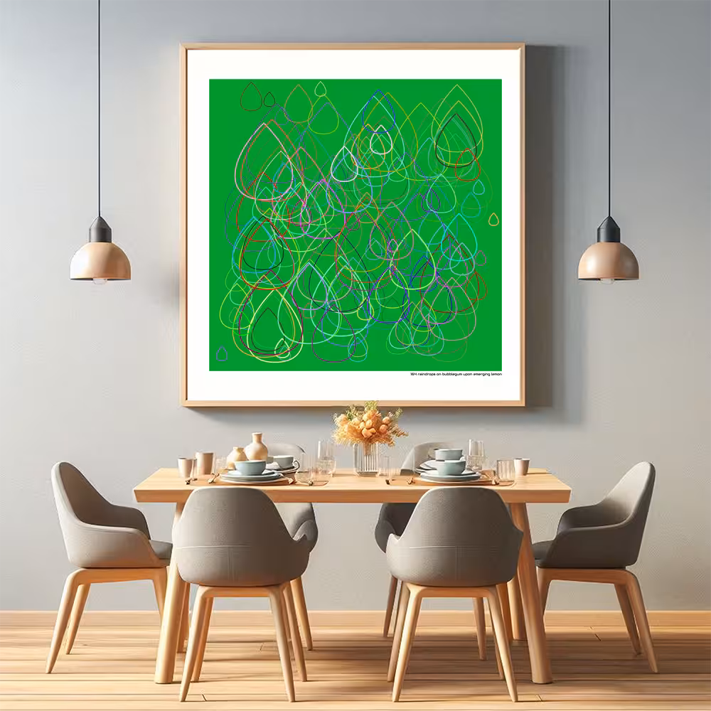 164 raindrops on bubblegum upon emerging lemon in room setting