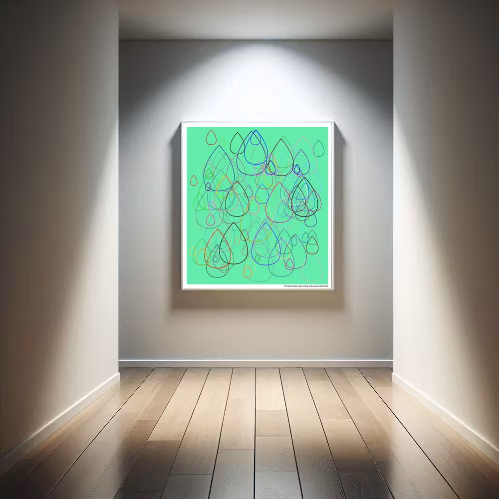 143 raindrops on periwinkle and aqua in reflection in room setting