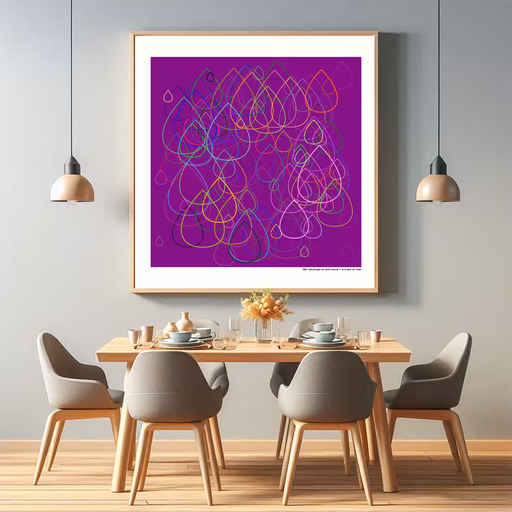 132 raindrops on dull cloud — a trace of mist in room setting