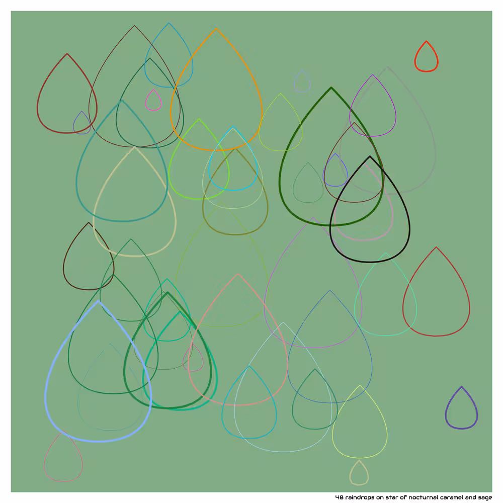 48 raindrops on star of nocturnal caramel and sage