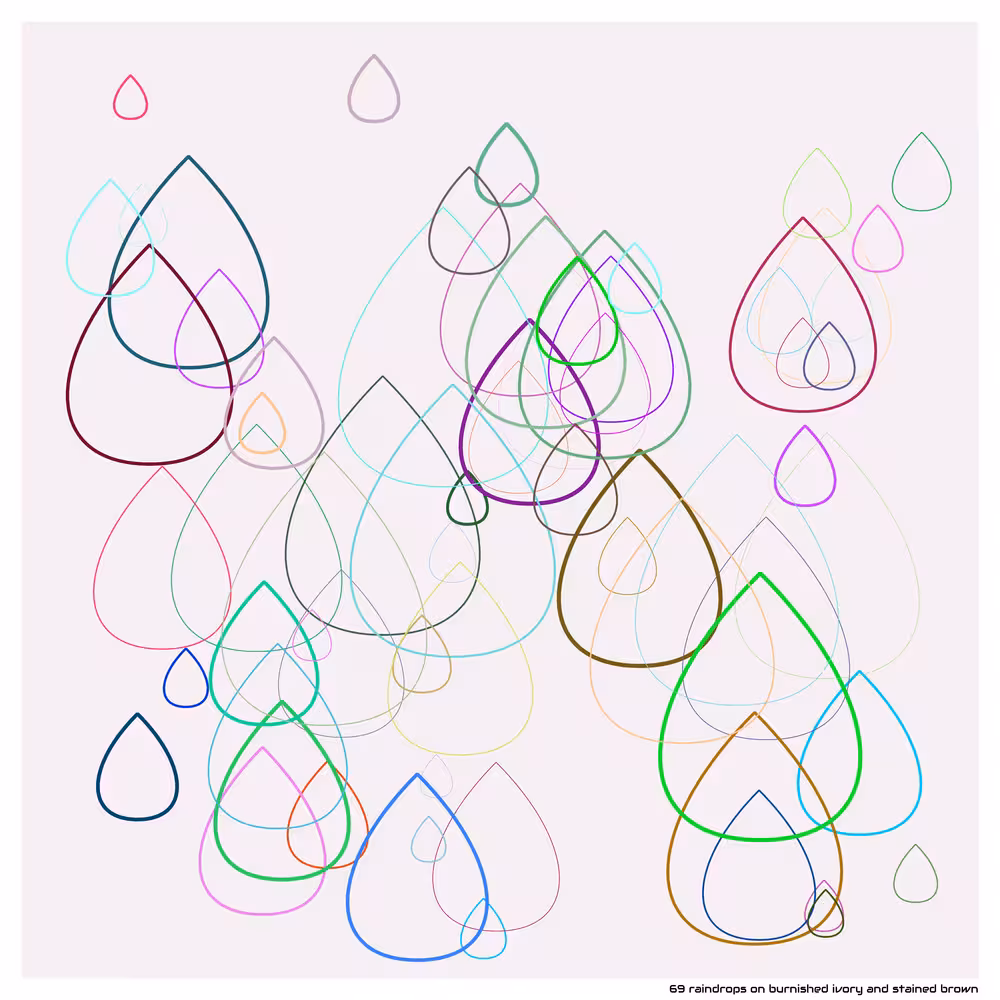 69 raindrops on burnished ivory and stained brown