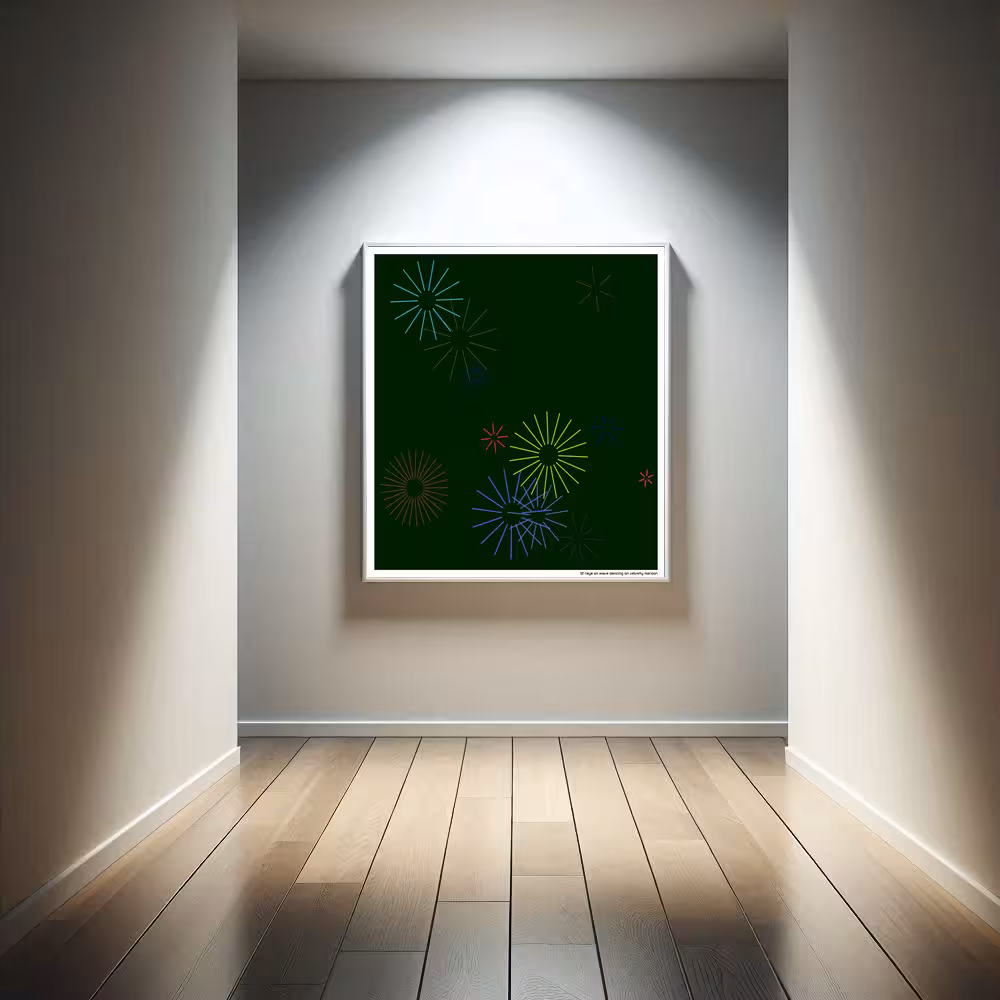 12 rays on wave dancing on velvety maroon in room setting