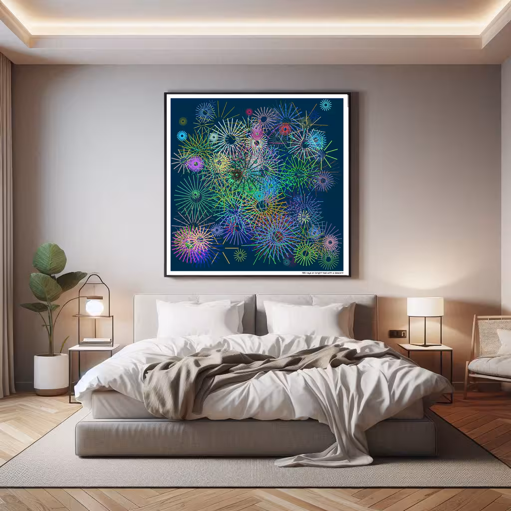 195 rays on bright teal with a descent in room setting