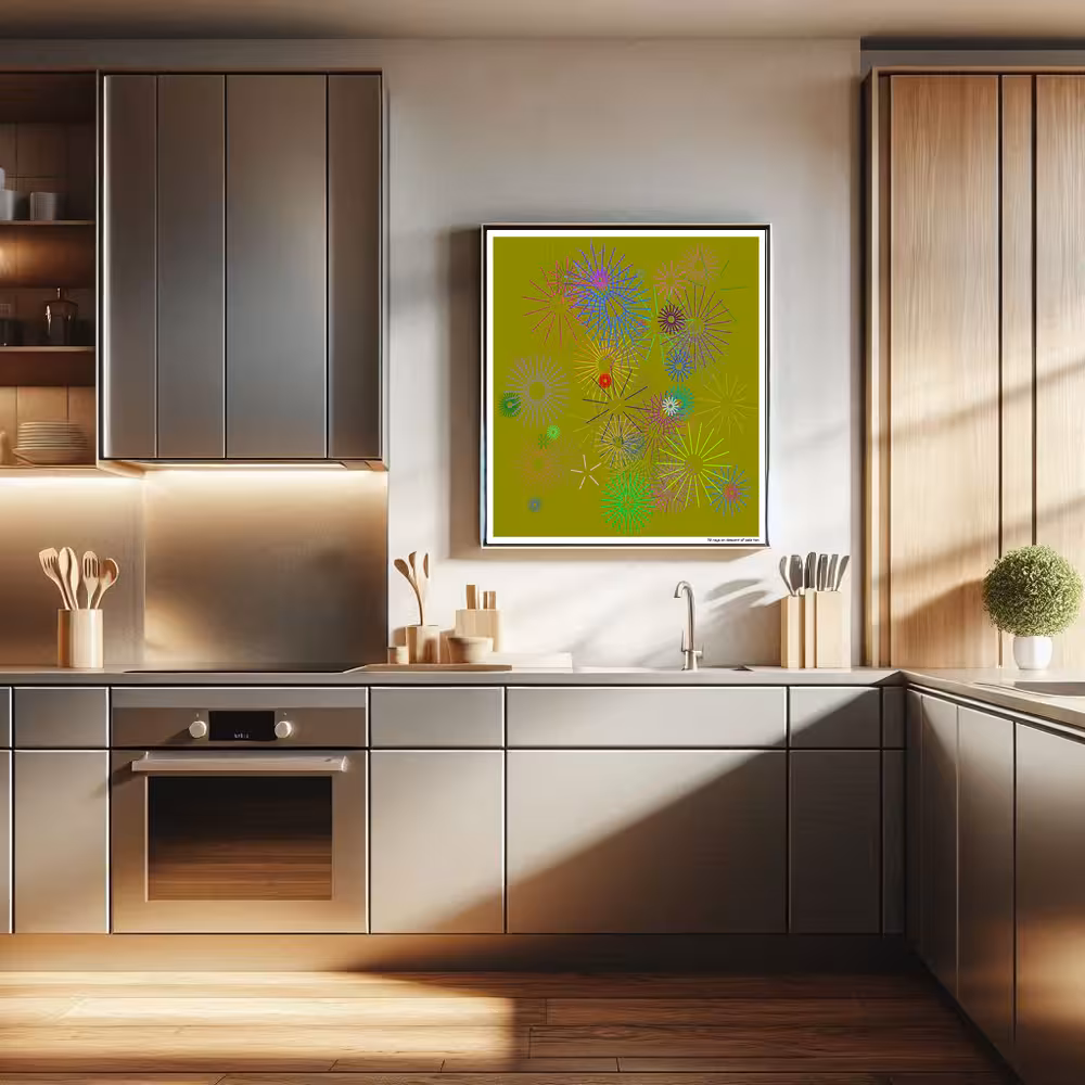 72 rays on descent of pale tan in room setting